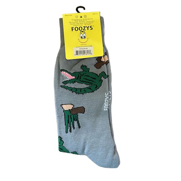 NWT Foozys Gray Novelty Crew Alligator Pattern Grey Socks Mens One Size - Picture 3 of 4
